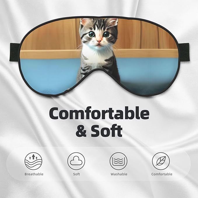 Bedroom Kitten Head-Mounted Double-Sided Light-Blocking Sleeping Eye mask to Protect Eyes and Relieve Eye Fatigue, 1 Count (Pack of 1)