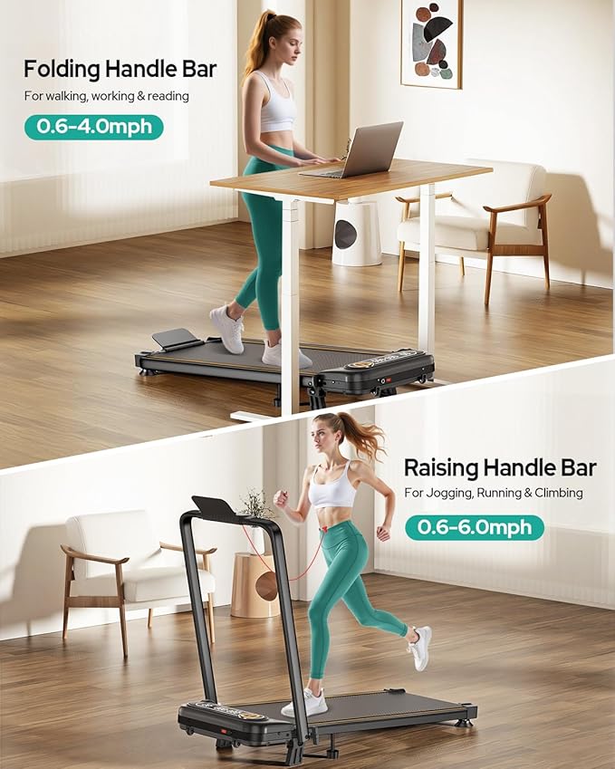 Folding Walking Pad with 15% Incline/RGB Light/Dual Screen Display, 3.5HP Treadmills for Home, Portable Walking Pad Treadmill with Handle Bar and 4 Adjustable Incline, 350lbs Capacity, Smart App
