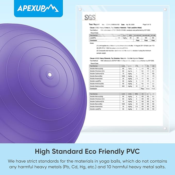APEXUP Yoga Ball Exercise Ball Anti Slip Heavy Duty for Fitness, Balance & Core Workout