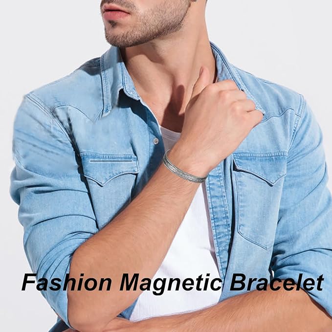Copper Bracelets for Men Women,6.69in Pure Copper Adjustable Retro Fashion Silver Magnetic Bracelet, Magnetic Jewelry Present(2047s)