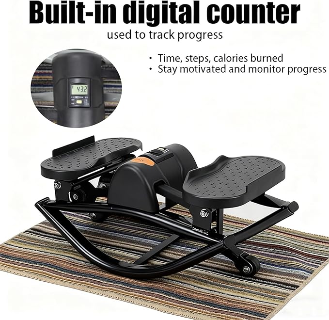 Rock Stepper Exercise Machine, Foldable Lateral Stepper Side to Side with LCD Monitor, Carbon Steel Step Machine for Home Office, Heavy Duty 220lbs Capacity Rocking Stepper