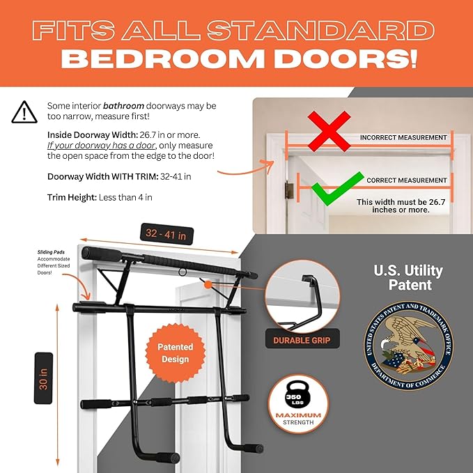 Folding Door Pullup Bar and Dip Bar Station - NO WOBBLE, Home Gym, Easy Storage, Power Tower Dip Station and Pull-up Bar for Doorway, Collapsible Dip Station, No Door Damage, High Weight Capacity, Foldable Bodyweight Workout Station