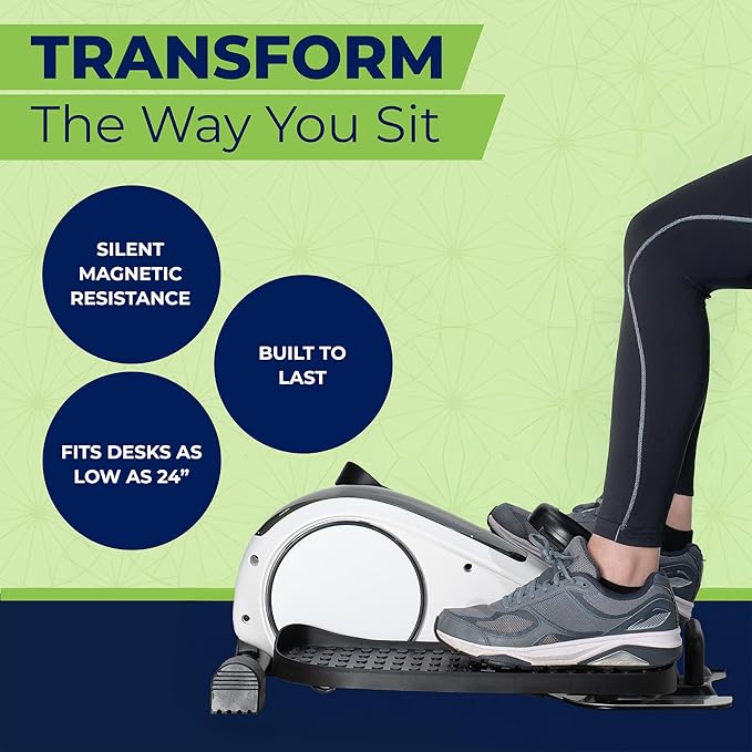 DeskCycle Under Desk Elliptical Machine up to 40 lbs Magnetic Resistance Foot Pedaler, Ultra-Smooth & Silent Seated Leg Exerciser, Heavy Duty Non-Sliding Steel Frame