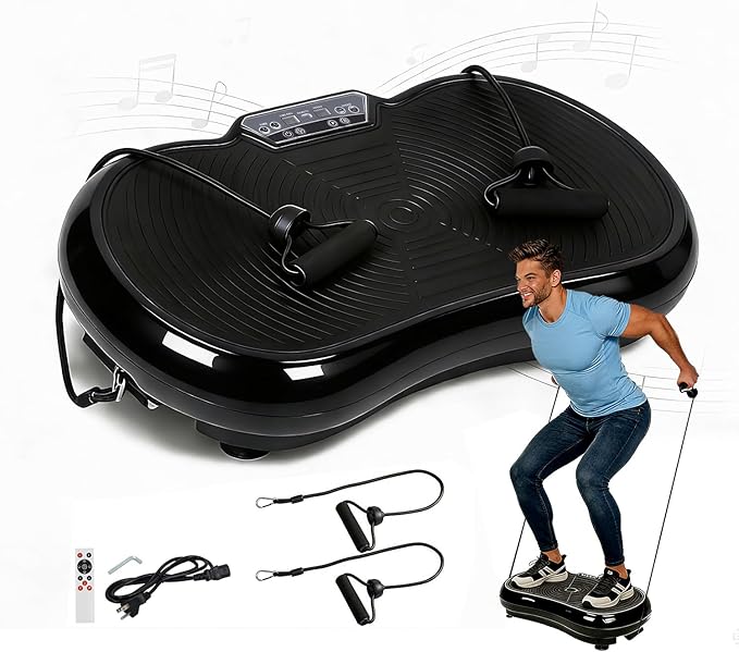 SUPER DEAL Pro Vibration Plate Exercise Machine - Whole Body Workout Vibration Fitness Platform Fit Massage Workout Trainer w/Loop Bands + Bluetooth + Remote, 99 Levels