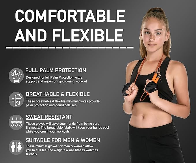 FITNESS FORCE Workout Gloves for Men & Women Partial Weight Lifting Non-Slip Gym Gloves, Lifting Grip for Calluses Guard Fingerless Exercise Gloves with Full Palm Protection