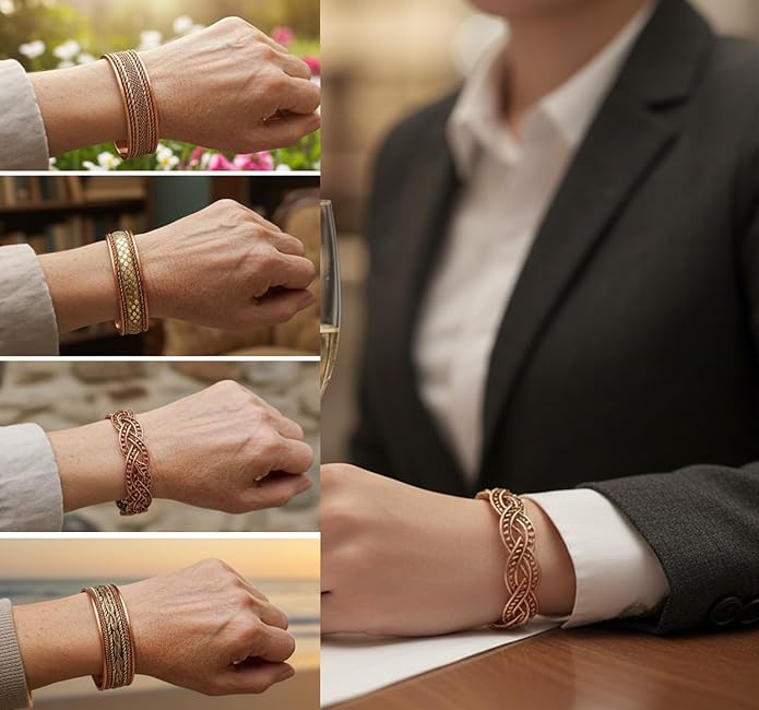 Touchstone copper bracelets | gift for men women |adjustable 100% pure solid real magnetic jewelry | handmade bracelet set combo | rope braided tibetan bangles.