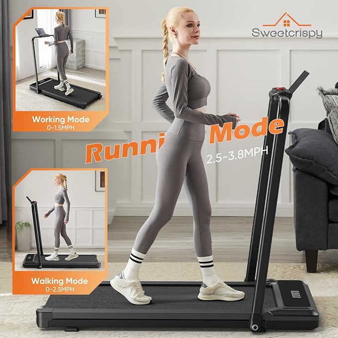 Sweetcrispy Compact Treadmill for Small Spaces, Quiet Under-Desk Walking Pad, Slim & Portable Design for Home Office Workouts, Easy to Store, Ideal for Apartments and Work-from-Home Fitness