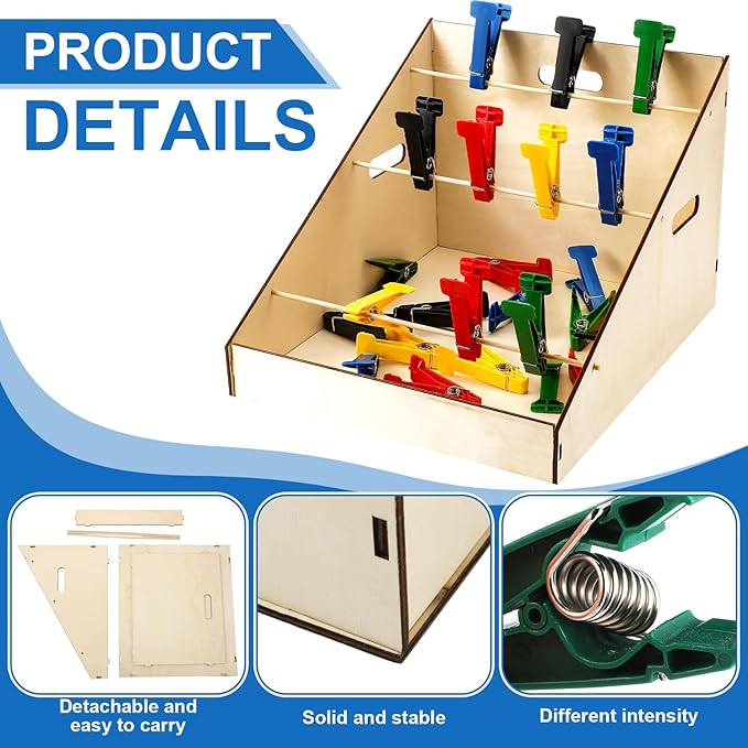 Poen 25 Pcs Graded Pinch Pin Exerciser, Finger Exerciser Hand Exercise Equipment with Wooden Storage Stand Occupational Trainer Tools Pinch Hand Clips for Conditioning Grip Strength Trainer