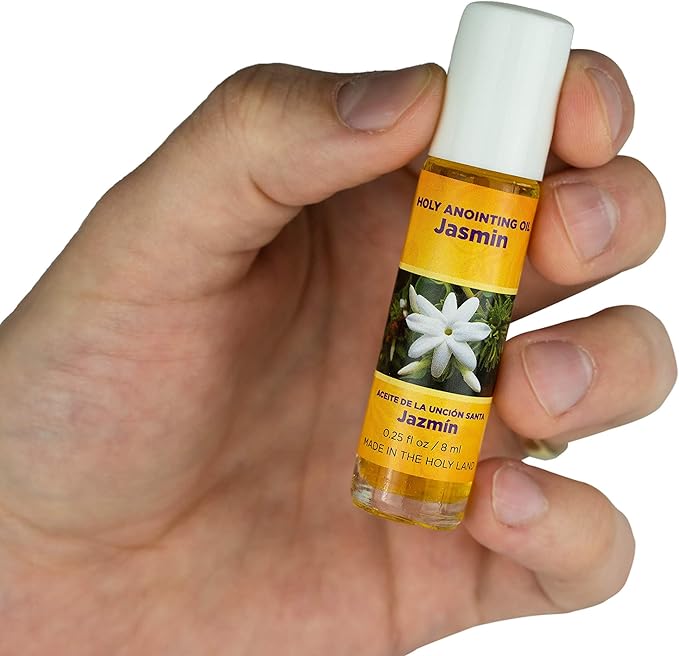 Jasmin Holy Land Anointing Oil from Israel, 1/4 oz Roller Bottle from Jerusalem, Locally Sourced Herbs & Essences, Gift for Pastors, Priests, Rabbi, & Clergy, Aceite Ungido de Jazmín