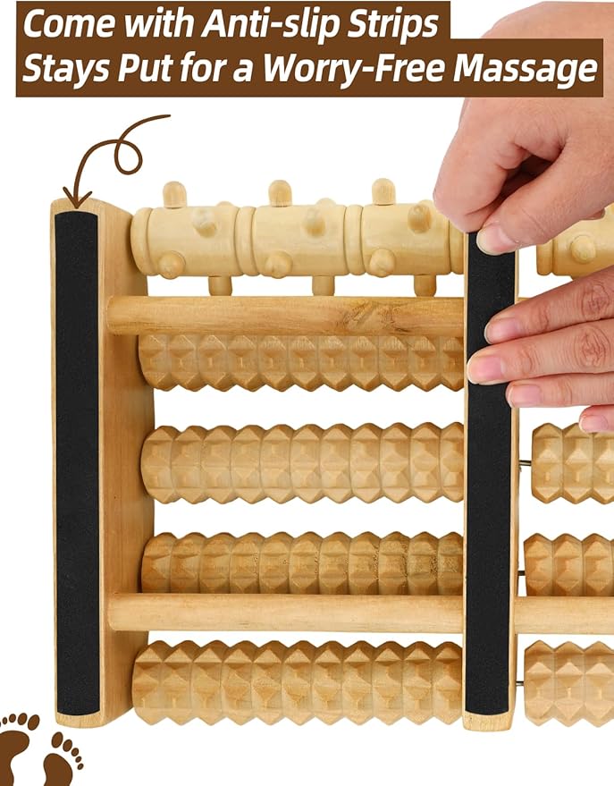 Aulock Double Foot Roller Massager Kit for Plantar Fasciitis Relief - 3 pcs Wooden Anti-Slip Feet Massager for Neuropathy Pain, Useful Gifts for Mom, Dad