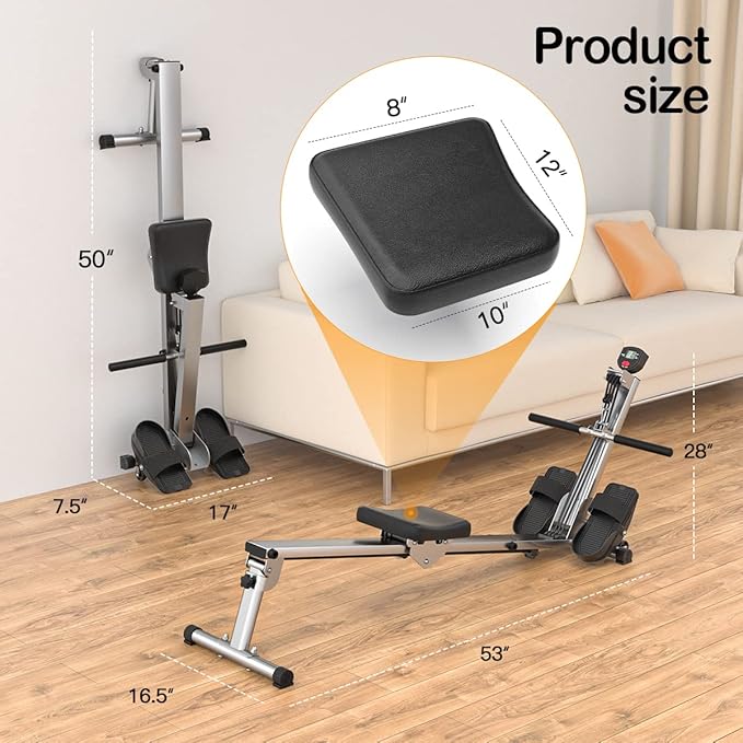 Foldable Rowing Machine for Home Use, Hyper-Quiet Rower with LCD Monitor, 300LBS Capacity Compact Home Rowing Machines