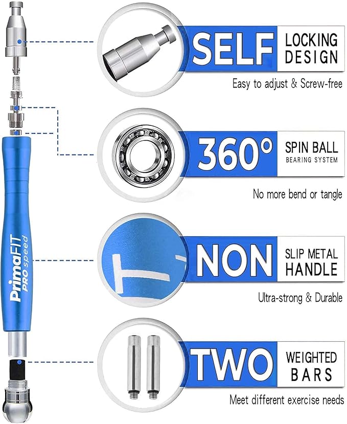 PrimaFIT Jump Rope Pro Speed Skipping Rope Adjustable Adult Jumping Rope Weighted Aluminium Handles for Double Dutch Boxing Workout Crossfit Exercise Fitness Spare Cable Weights Protectors Carry Bag