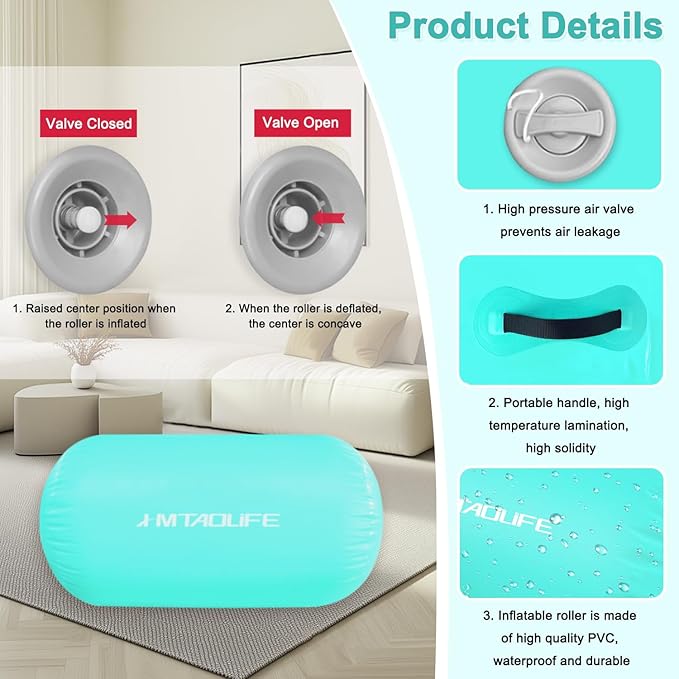 Gymnastics Air Roller Air Barrel, Inflatable Tumble Roller Mat, Air Roller Gymnastics Barrel Kids Back Somersault Backbend Trainer for Yoga Training Cheerleading Home Use