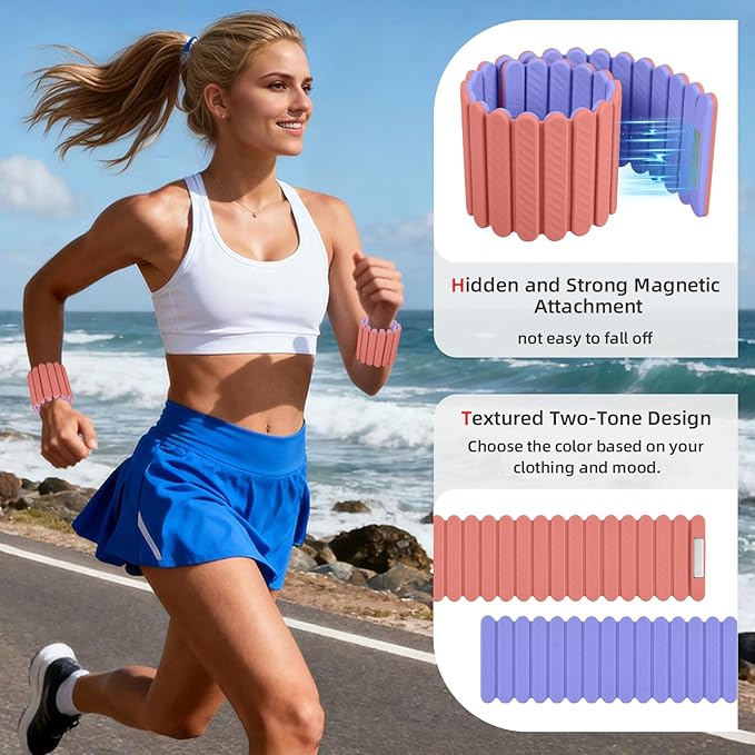 Abahub Wearable Wrist & Ankle Weights Set of 2, Stackable Magnetic Weighted Bracelet for Women, Waterproof Silicone Arm Leg Weights for Home Gym Workout, Running, Yoga & Pilates