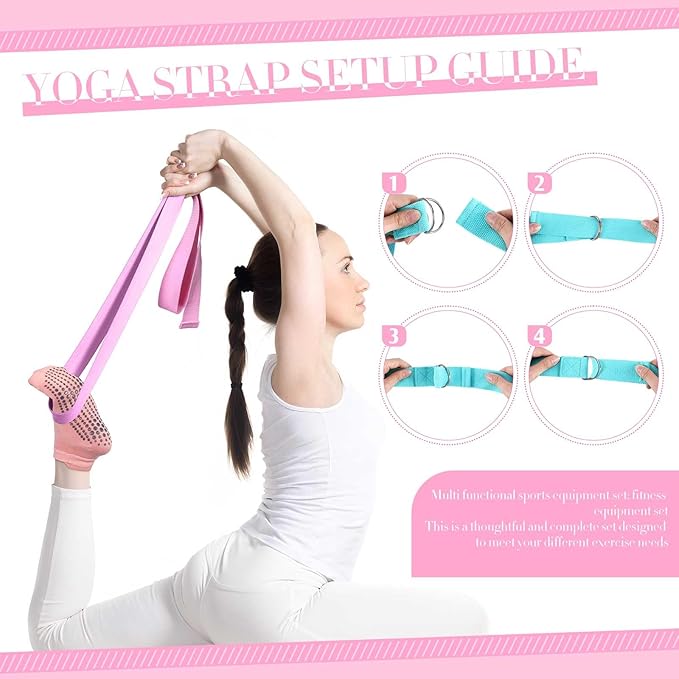 Poen Pilates Equipment Kit for Home Workout Pilates Ring and Ball Set for Women 12'' Circle Yoga Fitness Essentials Kit with Resistance Bands, Yoga Strap, Socks,Bag