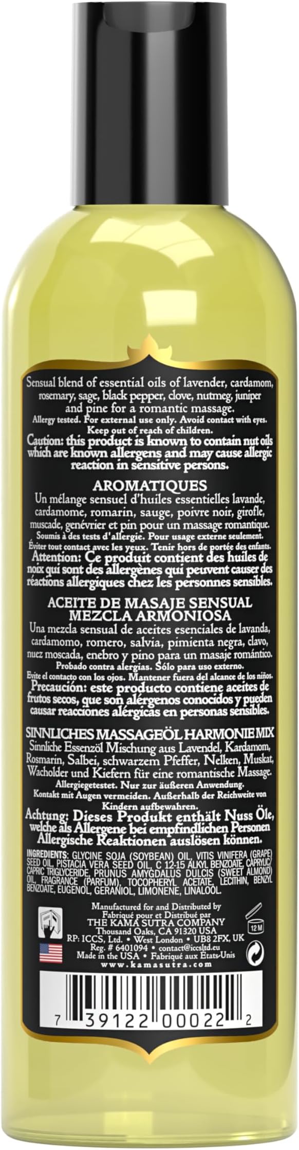 KAMA SUTRA Harmony Aromatics Massage Oil – 8oz- Rich Blend of Natural Essential Oils - juniper, pine, lavender and rosemary - Date Night Couples Full Body Massage Oil for Daily Use Body Care