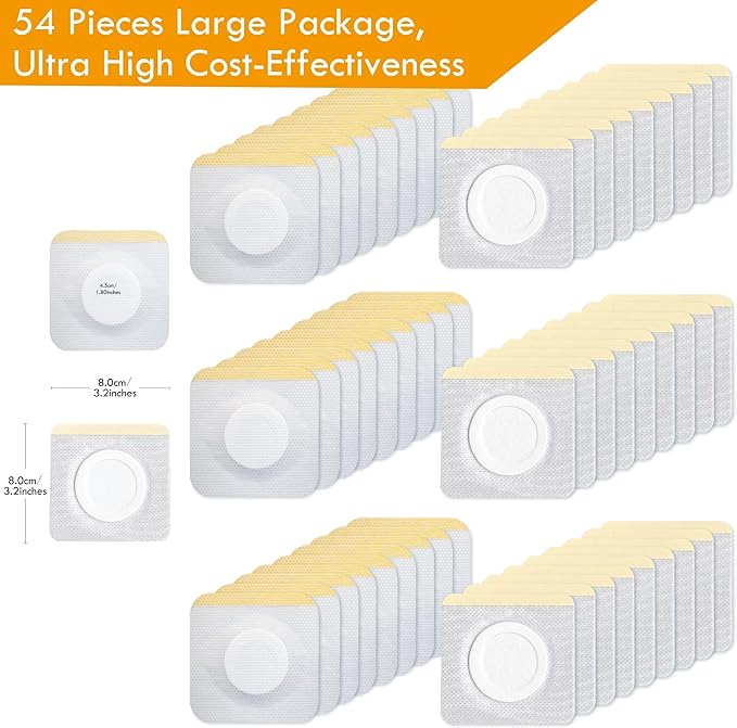 54Pack Hypoallergenic Castor Oil Pack Wrap for Belly Button, 3.2 x 3.2 inches Disposable, Self-Adhesive, Castor Oil Wraps Patch Pads with Highly Absorbent Cotton Core