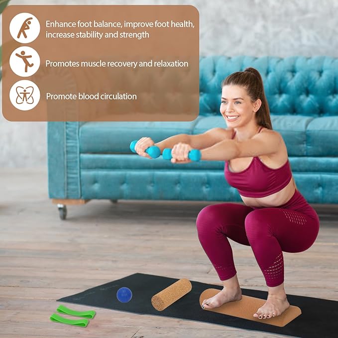 Cork Balance Board, Natural Cork Ankle Stability Trainer Kit, 4-in-1 Foot Strengthener for Enhanced Foot Strength, Prevent Falls, Balance Trainer
