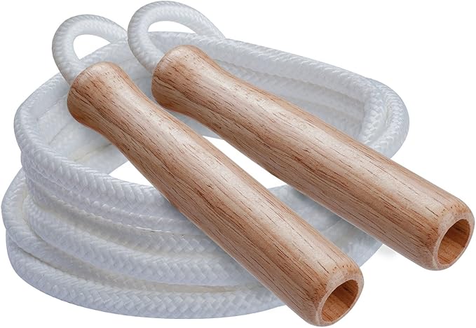 Champion Sports Wood Handle Jump Ropes – Durable Nylon or Leather Bearings - Skipping Rope, Fitness, Cardio Training, Agility, and Exercise Workouts