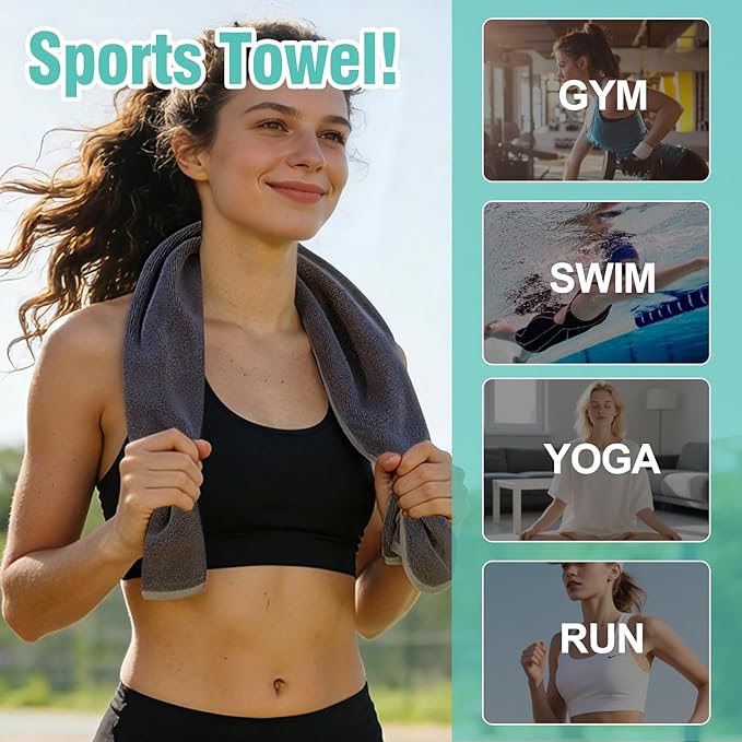 2 Pack Microfiber Gym Towels, 380 GSM 15"x31" Bigger Size Super Soft Quick-Drying Towels for Workout, Yoga, Fitness, Sports, Sweat Absorbent & Lightweight