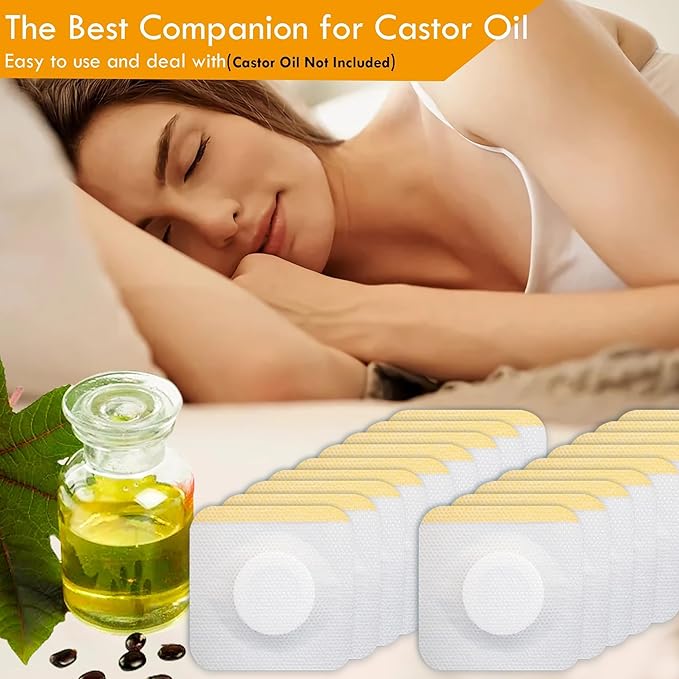 54Pack Hypoallergenic Castor Oil Pack Wrap for Belly Button, 3.2 x 3.2 inches Disposable, Self-Adhesive, Castor Oil Wraps Patch Pads with Highly Absorbent Cotton Core