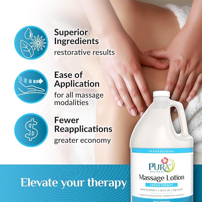 Arnica Therapy 1 Gallon Massage Lotion, Arnica Extract, Professional, Massage Therapy, Deep Tissue, Unscented, Hypoallergenic, Natural Ingredients, Skin Hydrating, Moisturizing, Recovery