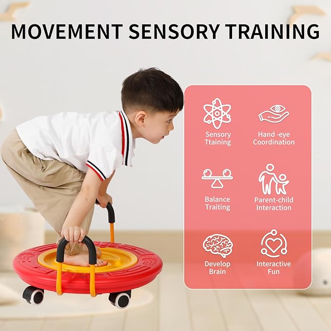 3-In-1 Balance Scooter Board for Kids，Plastic Wobble Balance Board Rocker Maze with Handles, 5 Balls, Toddler Floor Scooter Boards for Sensory Training, Physical Therapy
