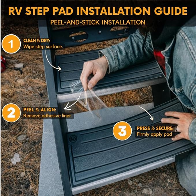 19" x 7.5" Non‑Slip SeaDek RV Step Treads – 6mm HD Material Embossed SeaDek EVA Foam, All Weather Resistant RV Stair Mats & Step Covers, Outdoor RV Accessory - Storm Gray