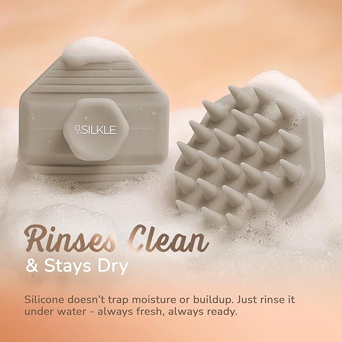 Scalp Massager Shampoo Brush – Silicone Scalp Scrubber for Hair Growth & Dandruff Removal, One-Piece, Non-Slip Handle, Soft Bristles, Wet/Dry Shower Scalp Exfoliator for All Hair Types – Clay