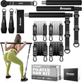Pilates Bar Kit with Resistance Bands, Pilates Workout Equipment for Legs, Hip, Waist, Arm, Squats Exercise Equipment for Home Workouts, Adjustable 3-Section Pilates Bar Kit for Women & Men