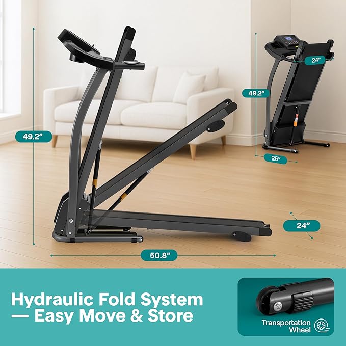 SereneLife Treadmills for Home with 13% Manual Incline Treadmill, 3.5HP - Compact Digital Portable Foldable Treadmill with Speakers, Bluetooth, App Sync, Heart Rate Monitor, for Walking, Running, Gym