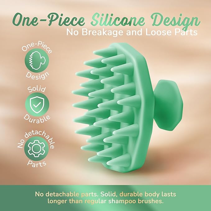 Scalp Massager Shampoo Brush – Silicone Scalp Scrubber for Hair Growth & Dandruff Removal, One-Piece, Non-Slip Handle, Soft Bristles, Wet/Dry Shower Scalp Exfoliator for All Hair Types – Green