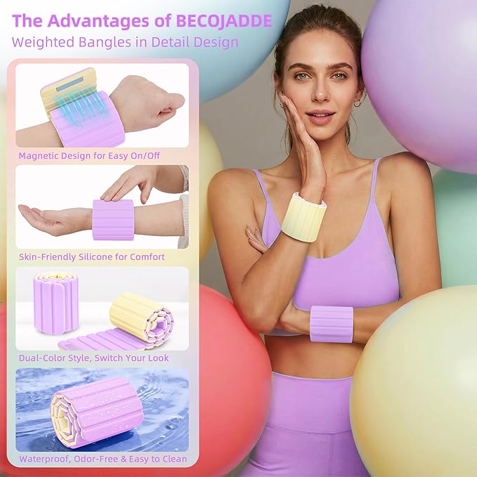 Wrist Weights Ankle Weights for Women 1 Pair (1.1 lb/2.2 lb Each) Silicone Magnetic Leg Arm Weighted Bracelet for Home Yoga Pilates Gym Workout Walking Jogging