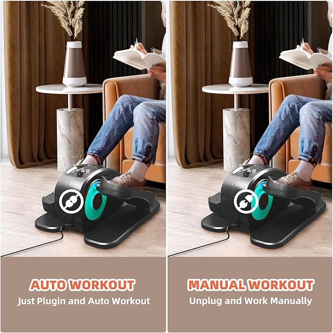 ESL Under Desk Elliptical - Portable Leg Exerciser with Pedal Strap for Seniors, Compact Seated Elliptical with Remote Control, LCD Display Electric Elliptical Trainers for Home