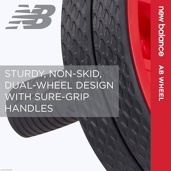 New Balance Ab Wheel - Abdominal Roller Trainer Non Skid Wheels with Sure-Grip Handles, Black/Red