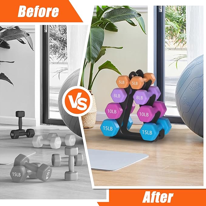 4-Tier Dumbbell Rack for 1-15 lb Weights, Holds 5 Pairs Space-Saving Sturdy A-Frame Stand for Home Gym, Weight Rack for Women's Dumbbell Set (Dumbbell Rack Stand Only)