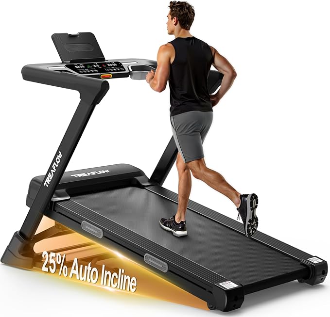 Treadmill with 0-25% Auto Incline, 3.5 HP Folding for Home Running, 10.0 MPH Max Speed, 300 lbs Weight Capacity, Bluetooth Speaker.