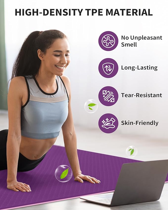 CAMBIVO Large Yoga Mat (6'x 4'), Extra Wide Workout Mat for Men and Women, 0.24''/0.32''/0.4''/0.48'' Thick Exercise Fitness TPE Mat for Home Gym, Yoga, Pilates, Workout (Barefoot Exercise)