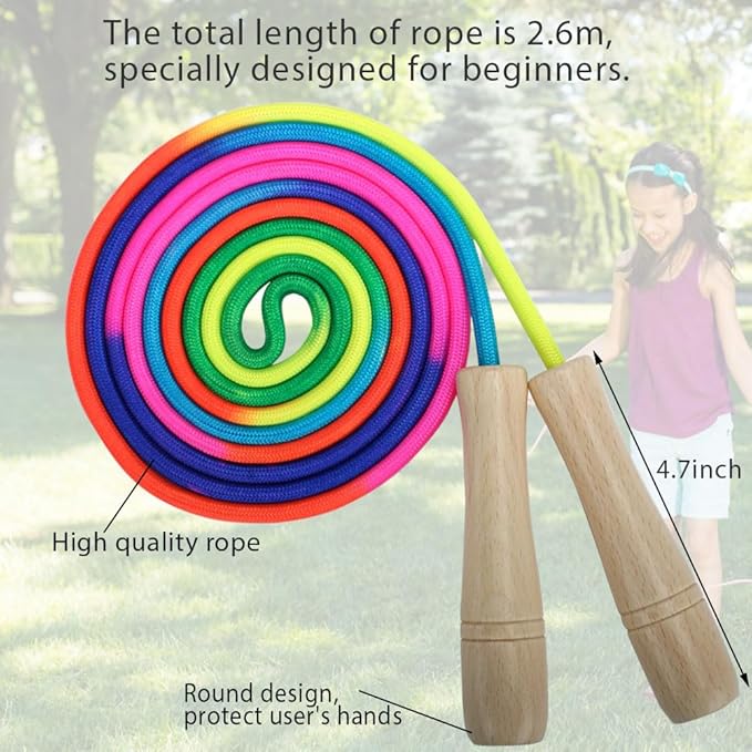Jump Rope for Kids, Adjustable Toddler Jump Rope with Wooden Handle and Cotton Rope, Cute Skipping Rope for Boys and Girls Fitness Workout Exercise 8.5 Ft(Pink)