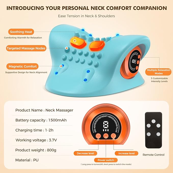 Neck Massager 2026 New Upgrade 3 in 1 Portable Massager with Heat &Comfortable Stretching–Adjustable Intensity for Neck & Shoulder Relaxation at Home,Office,Travel