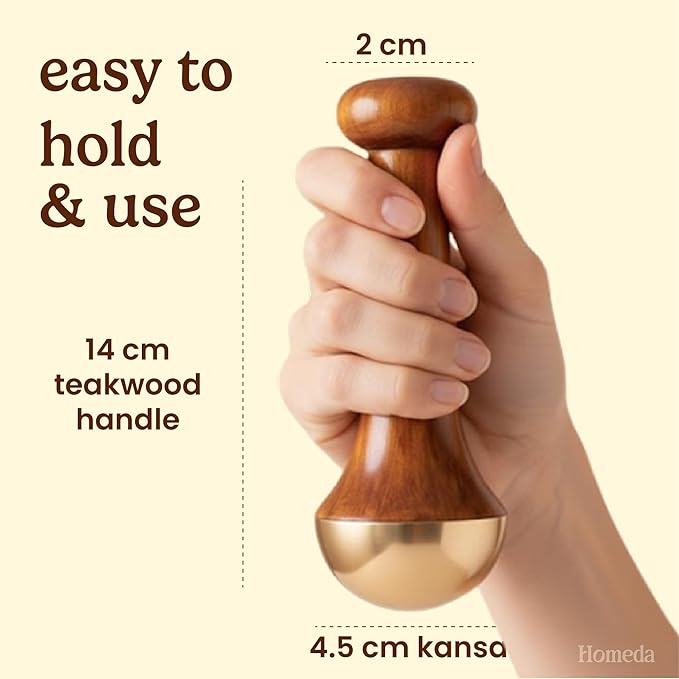 Kansa Wand Ayurveda Foot Massager - Indian Skincare Tool - SWA Kansa Wand for Feet & Face Relazation, Wellness & Detox - Ayurveda Gifts (Single Bowl)