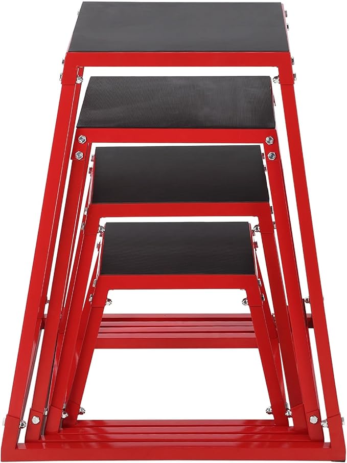 Heavy-Duty Steel Plyometric Jump Box Set, 12” 18” 24” Square Jumping Trainer with Non-Slip Rubber Top, Stackable Home Gym Fitness Equipment for Strength Training & Conditioning