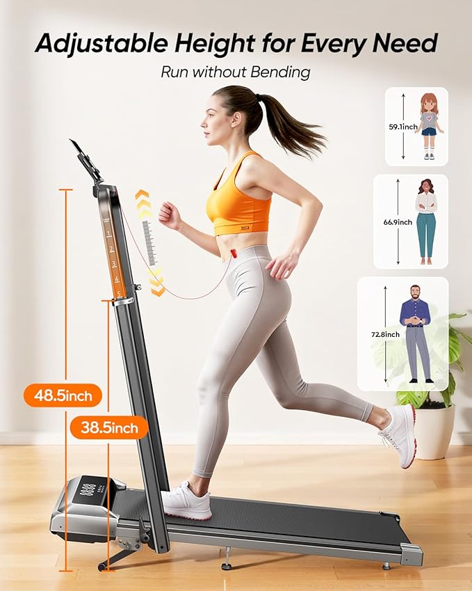 Walking Pad with 12% Incline & Height-Adjustable Handlebar, 5-in-1 Foldable Treadmill for Home & Office, Portable Under Desk Treadmill with LED Display & App Control