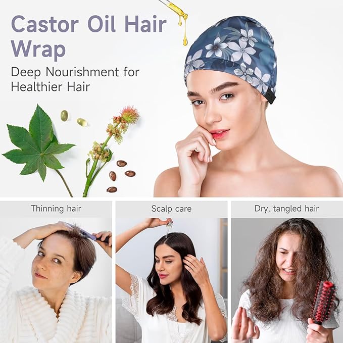 Castor Oil Pack Wrap Overnight Hair Wrap for Sleep Reusable Hair Cap Cover (Oil Not Included)