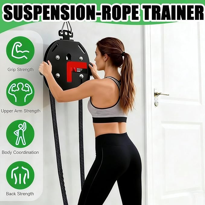 Endless Rope Trainer with Adjustable Resistance Suspension Pulley System for Home Gym Interval Strength Training