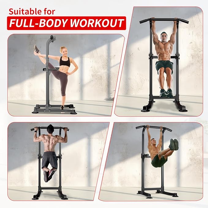 ZENOVA Pull Up Bar Dip Bar Squat Rack Workout Dip Station Height Adjustable Free Standing Chin Up Bar