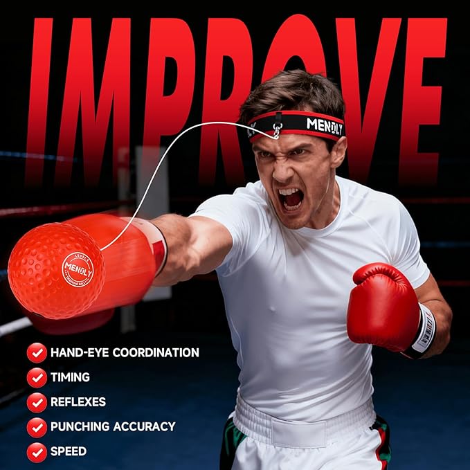 MENOLY 5pcs Boxing Reflex Balls Set, 2 Adjustable Headbands, 1 Pair Goggles and Gloves, Speed Training Equipment for Hand Eye Coordination, Agility, Great Gift for Men, Boxers & Fitness Fans