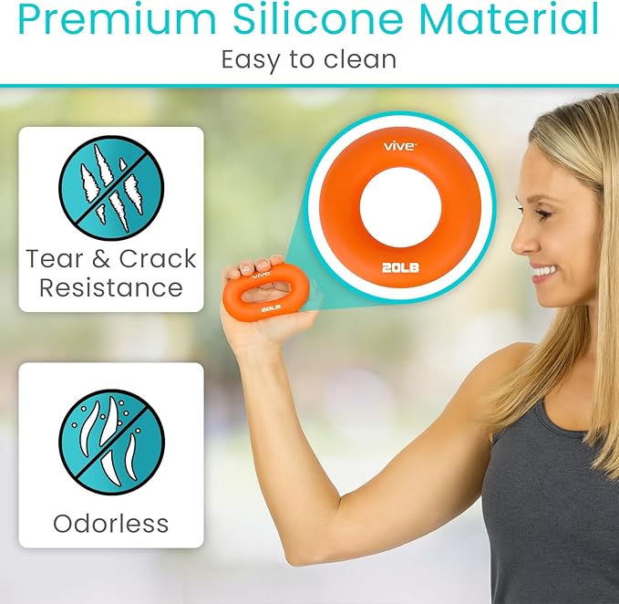 Vive Hand Strengthener Grip Ring - Forearm Ring Hand Exercisers - Silicone Squeezer Gripper for Muscle Strengthening Training Tool - Arthritis Finger Physical Therapy PT Kit Trainer