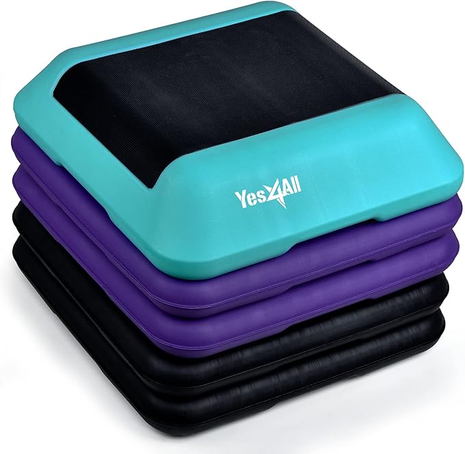 Yes4All High Arobic Step Platform & Stackable Risers - Adjustable 4"/6"/8"/10"/12" Height - Choose Full Step Platform Set or 2-Pack Stackable Risers, Customize for Cardio & Aerobic Exercise