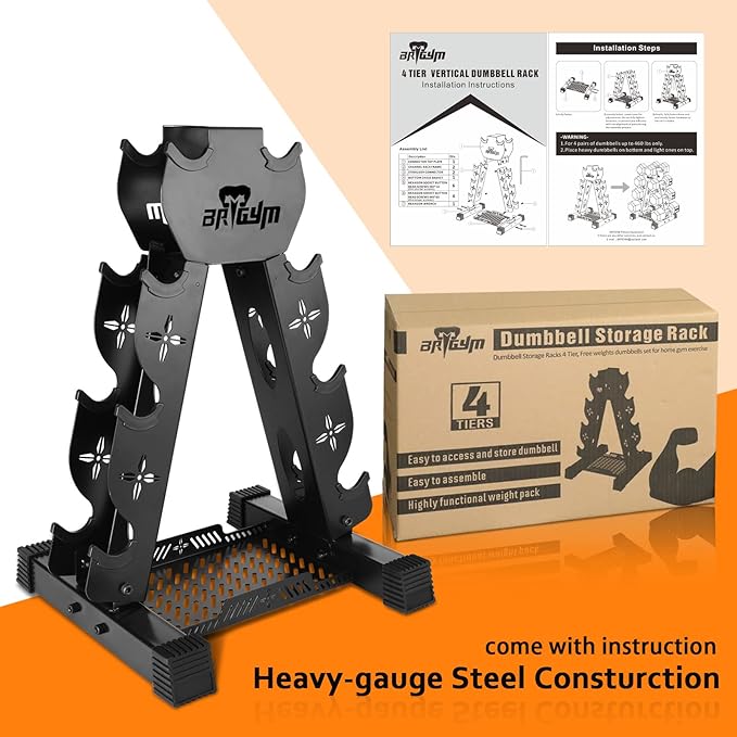 Dumbbells Rack Weight Stand (Rack Only), 13GA Steel Constructed,Max Support 570lbs, 4 Tier Compact Design
